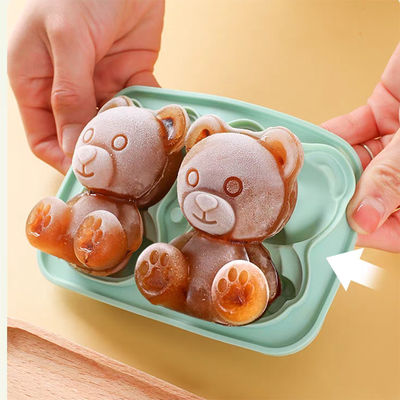 MHC Bpa Free Ice Cube Tray с крышкой и контейнером Большой легко освобождаемый 3D Bear Shape Силиконовый Ice Cube Tray